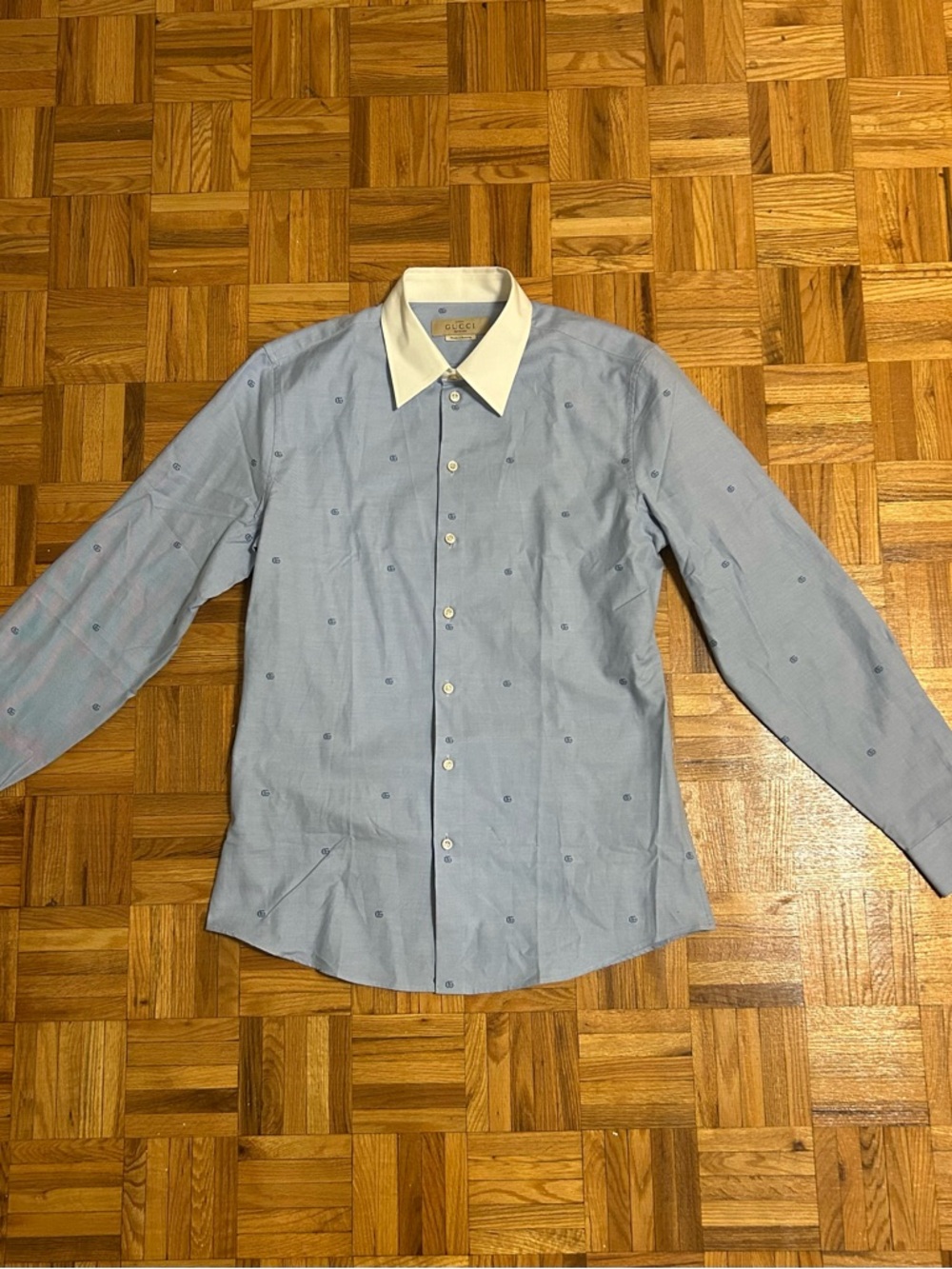 Gucci Light Blue Dress Shirt with White Contrast Collar